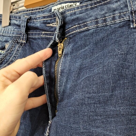 Marie Claire Cropped Denim Blue Jeans Thick Stitch Stretch Size 13 - Picture 4 of 11